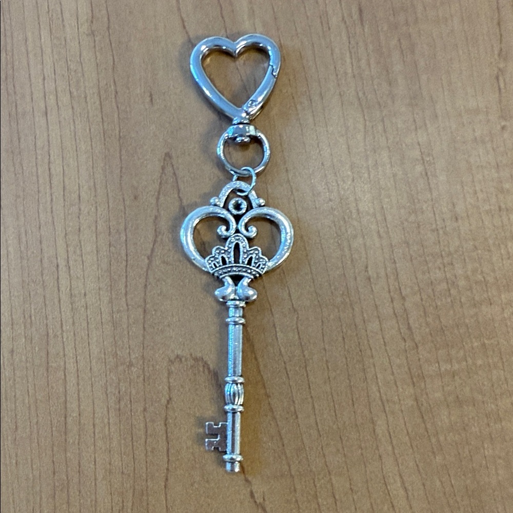 Large Skeleton Key Bag Charm or Key Holder in a Rustic Silver Tone; Handmade π - Picture 4 of 7